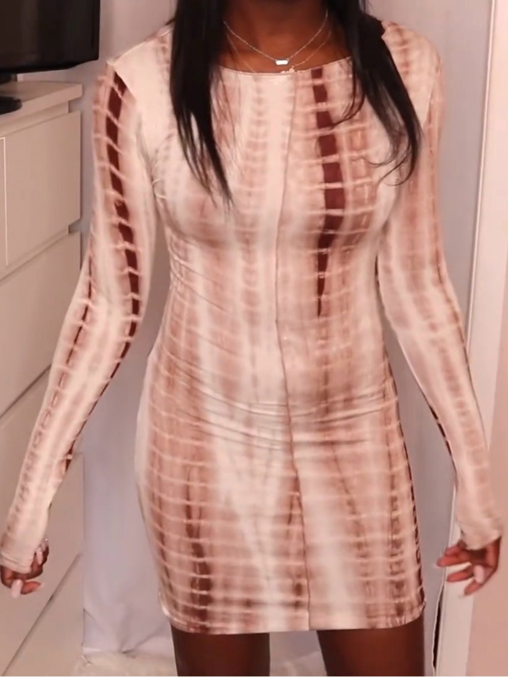Brown Tie-Dye Bodycon Dress